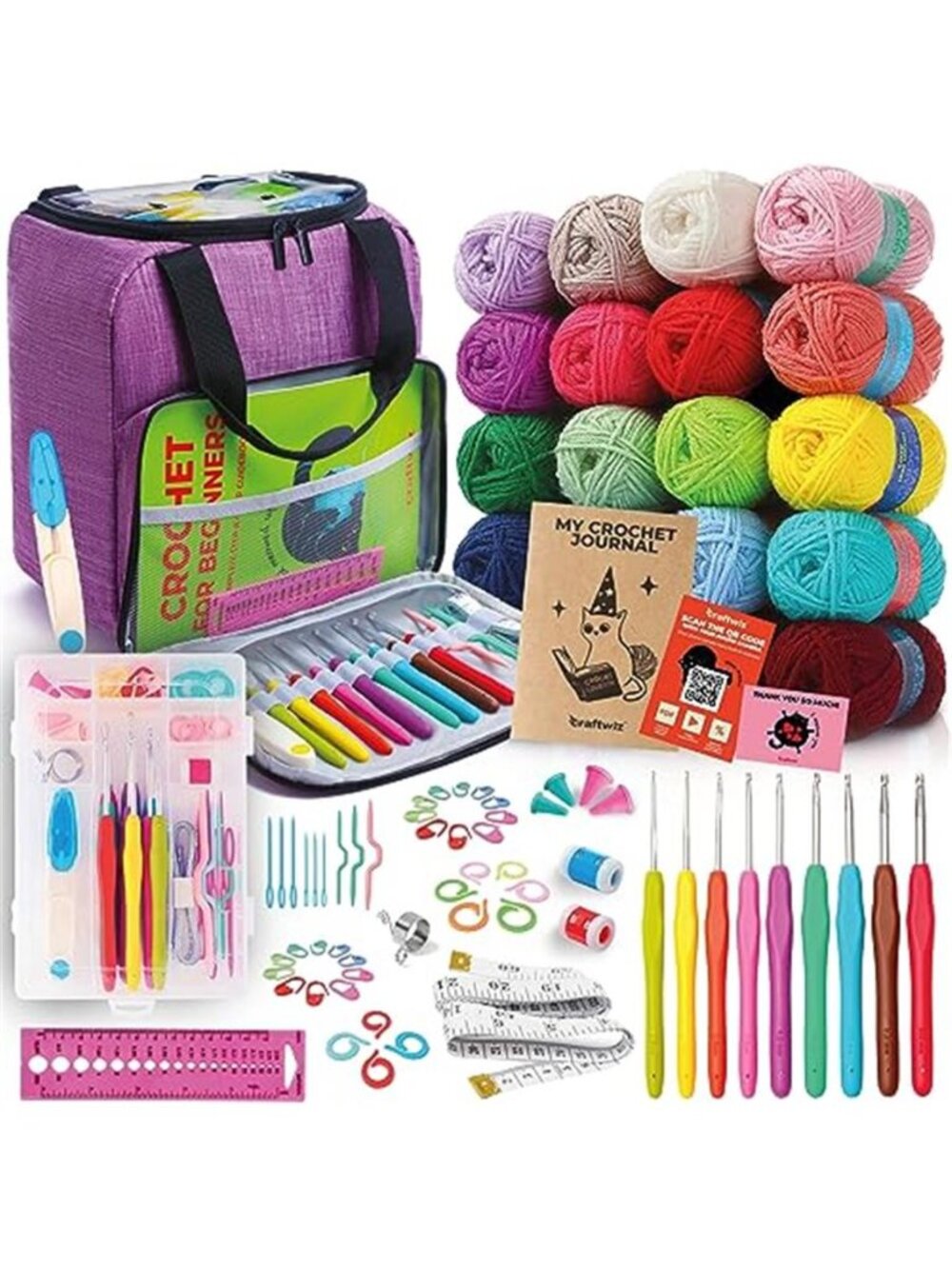 Beginner Crochet Kit Yarn Hooks Craft Set Organizer Bag Amigurumi DIY Supplies